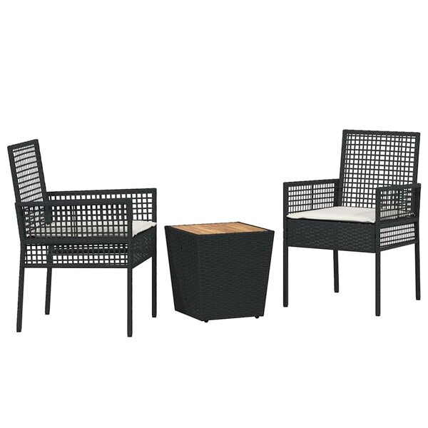 vidaXL Ensemble bistro de jardin 3 Pièces Noir Poly rotin