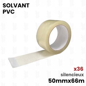 36 rubans adhésifs Transparent PVC 32µ solvant 50mm x 66m