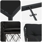 vidaXL Ensemble de Salle à Manger de Jardin de 3 Pièces avec Coussins Noir Poly Rattan