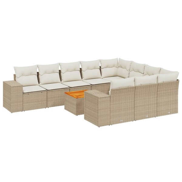 vidaXL Salon de jardin 11 Pièces avec coussins beige résine tressée