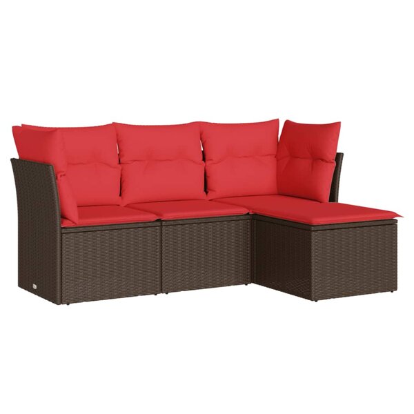 vidaXL Salon de jardin 4 Pièces avec coussins marron résine tressée