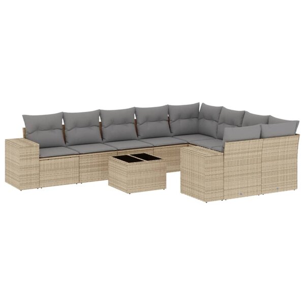 vidaXL Salon de jardin avec coussins 10 Pièces beige résine tressée