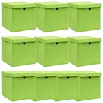 vidaXL Boîtes de rangement avec couvercles 10Pièces Vert 32x32x32cm Tissu