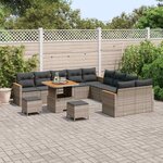 vidaXL Ensemble de canapé de jardin 13 Pièces Gris Poly rotin