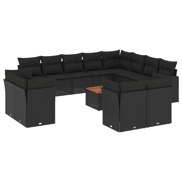 vidaXL Salon de jardin avec coussins 13 Pièces noir résine tressée