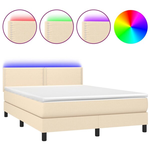 vidaXL Sommier à lattes de lit avec matelas LED Crème 140x190 cm Tissu