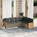 vidaXL Salon de jardin 6 Pièces avec coussins gris résine tressée