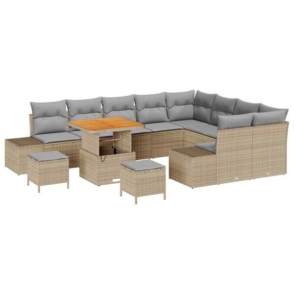 vidaXL Ensemble de canapé de jardin 12 Pièces Beige Poly rotin