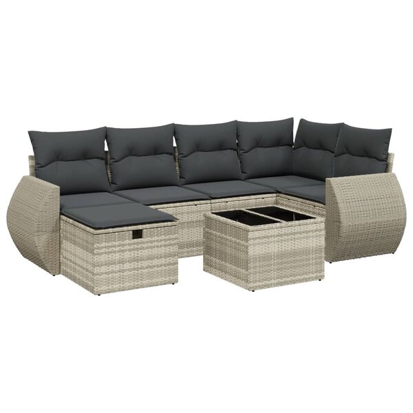 vidaXL Salon de jardin avec coussins 7 Pièces gris clair résine tressée