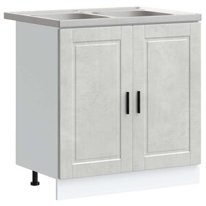 vidaXL Meuble sous évier avec porte Porto 2 Pièces Gris Bois d'ingénierie