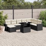 vidaXL Salon de jardin 9 Pièces avec coussins noir résine tressée