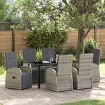 vidaXL Ensemble de salle à manger de jardin 7 pièces avec coussins Gris Poly Rattan