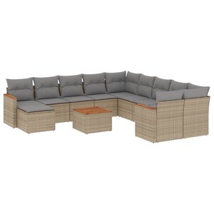vidaXL Salon de jardin avec coussins 12 Pièces beige résine tressée