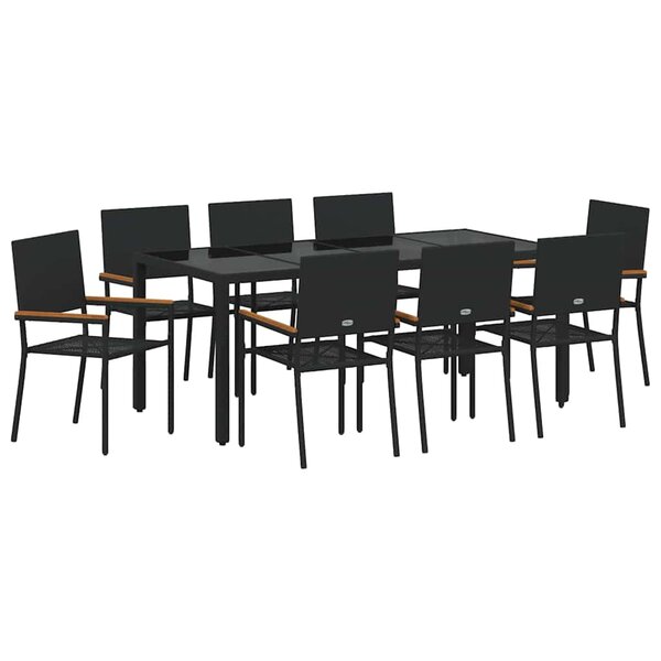 vidaXL Ensemble de salle à manger pour jardin 9 Pièces Noir