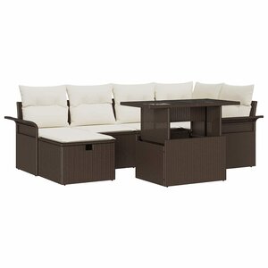vidaXL Ensemble de canapé de jardin 7 Pièces Marron Poly rotin