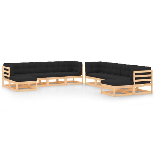 vidaXL Salon de jardin 10 Pièces avec coussins anthracite Pin massif