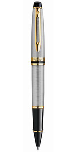 Waterman expert roller acier inoxydable recharge noire pointe fine coffret cadeau
