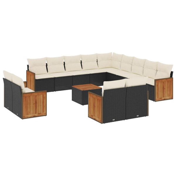 vidaXL Salon de jardin avec coussins 14 Pièces noir résine tressée