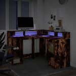 vidaXL Bureau et lumières LED chêne fumé 130x130x91cm bois ingénierie