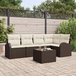 vidaXL Ensemble de canapé de jardin 6 Pièces Marron et blanc Poly rotin