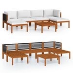 vidaXL Salon de jardin 7 pièces avec coussins  bois d'acacia crème et corde