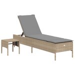 vidaXL Chaise longue avec table et coussin beige résine tressée