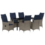 Ensemble de salle à manger de jardin vidaXL de 7 pièces avec coussins en poly rattan gris