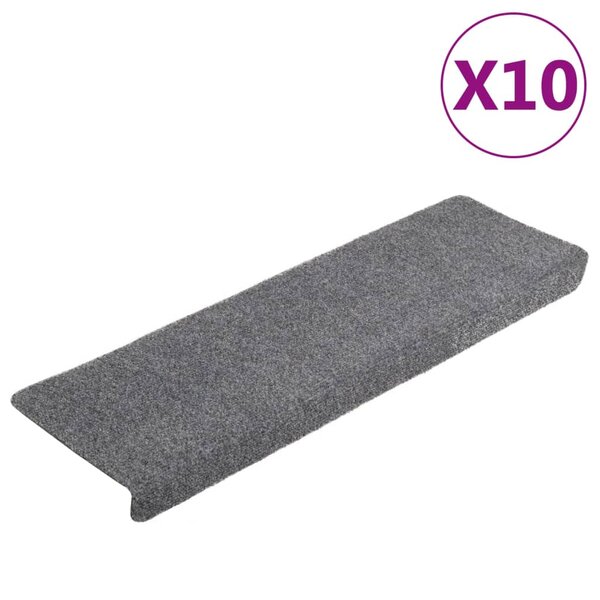vidaXL Tapis d'escalier autocollants vidaXL  10 pièces  65 x 21 x 4 cm  gris clair  bord rectangulaire