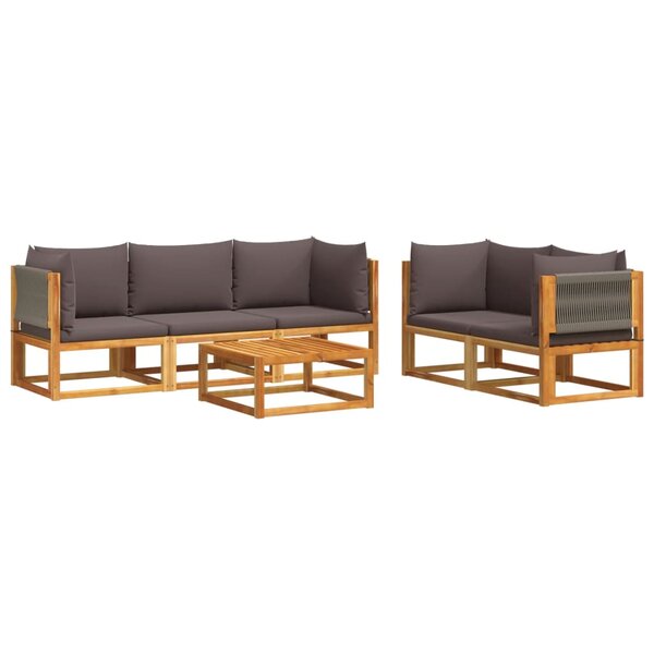 vidaXL Ensemble de canapés de jardin 6 pièces avec coussins en bois d'acacia et corde