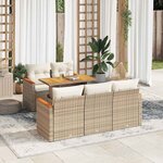 vidaXL Salon de jardin 6 Pièces avec coussins beige résine tressée acacia