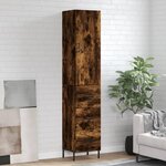 vidaXL Buffet haut Chêne fumé 34 5x34x180 cm Bois d'ingénierie