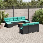 vidaXL Salon de jardin 11 Pièces avec coussins noir résine tressée