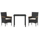 vidaXL Ensemble de salle à manger pour jardin 3 Pièces Noir Poly rotin