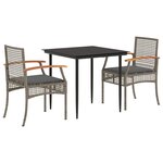 vidaXL Ensemble à manger de jardin 3 Pièces coussins gris résine tressée
