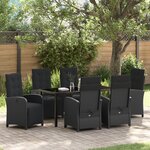 Ensemble de repas de jardin 7 pièces avec coussins en rotin poly noir vidaXL