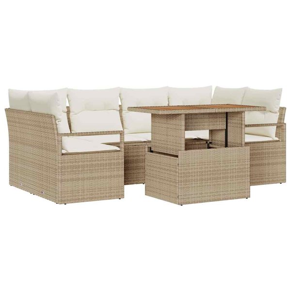 vidaXL Ensemble de canapé de jardin 7 Pièces Beige Poly rotin