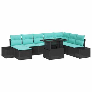 vidaXL Ensemble de canapé de jardin 9 Pièces Noir et Bleu polyrotin