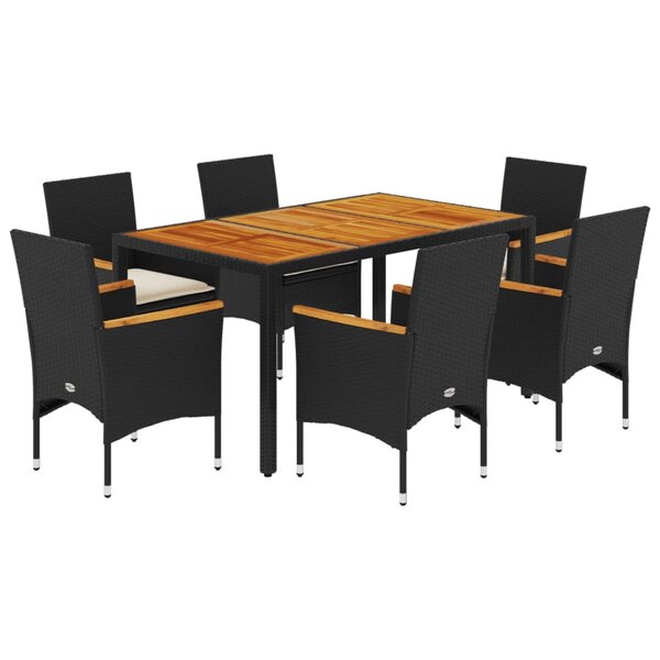 vidaXL Ensemble à manger de jardin et coussins 7Pièces noir rotin acacia