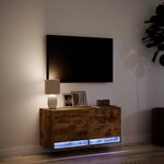 vidaXL Meuble TV mural avec lumières LED chêne fumé 80x31x35 cm