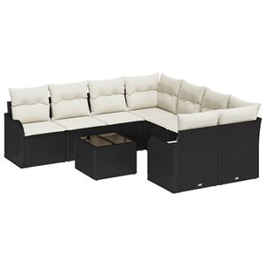 vidaXL Ensemble de canapé de jardin avec coussin 9 Pièces Noir et Crème