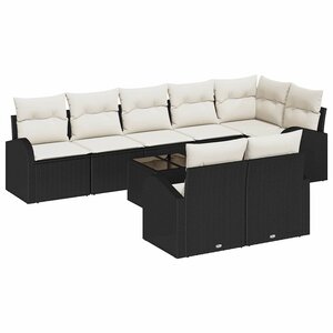 vidaXL Ensemble de canapé de jardin 9 Pièces Noir et blanc Poly rotin