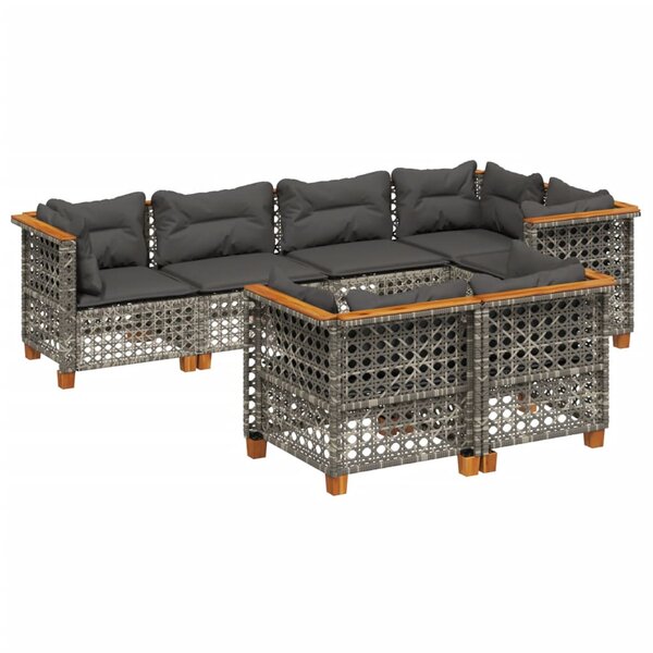 vidaXL Salon de jardin avec coussins 7 Pièces gris résine tressée