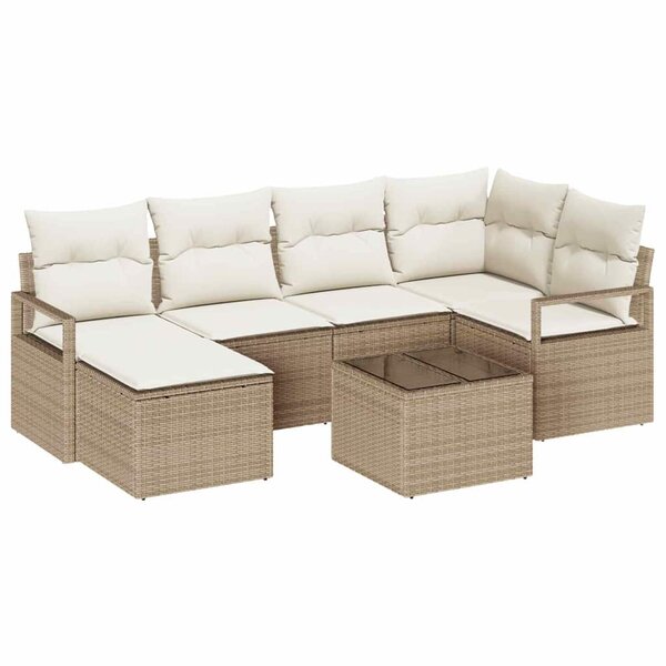 vidaXL Ensemble de canapé de jardin avec coussin 7 Pièces Beige  Crème