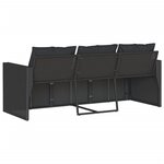 vidaXL Canapé de jardin avec coussins 3 places noir résine tressée
