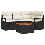 Ensemble de canapé de jardin de 5 pièces avec coussins en rattan poly noir et acacia