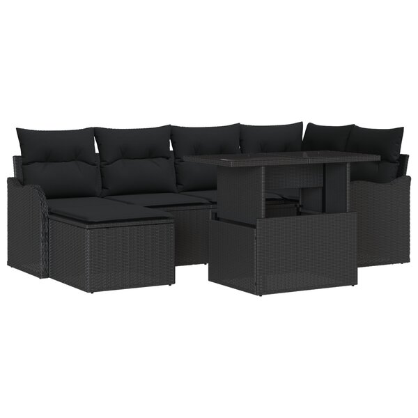 Ensemble de canapés de jardin en 7 pièces vidaXL avec coussins noir poly rattan