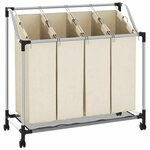 vidaXL Trieuse à linge avec 4 sacs Crème Acier