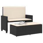 vidaXL Banc de jardin avec coussins et repose-pied noir résine tressée