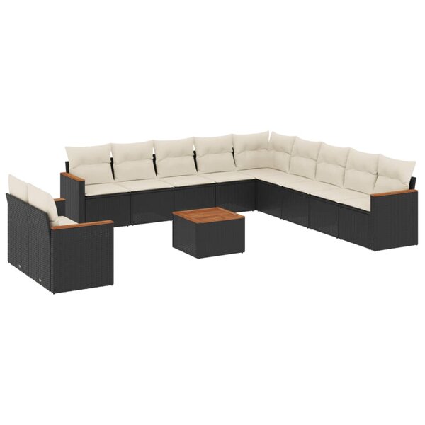 vidaXL Salon de jardin 12 Pièces avec coussins noir résine tressée