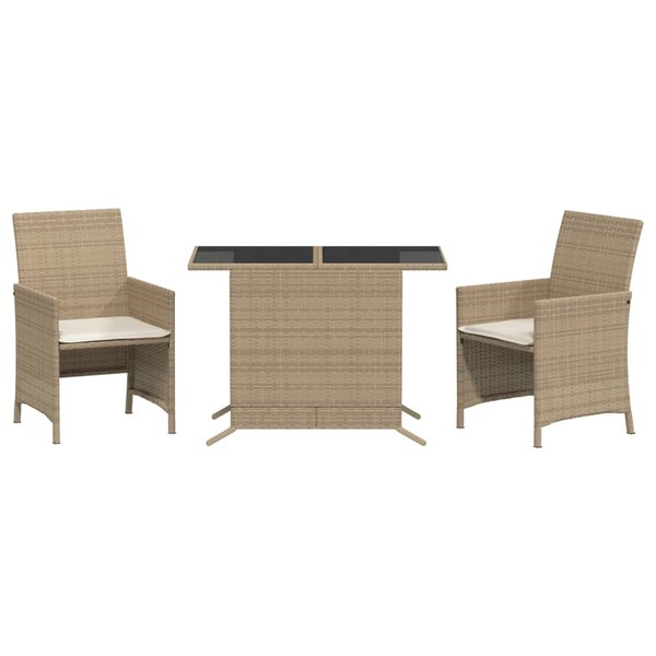vidaXL Ensemble de bistro 3 Pièces avec coussins beige résine tressée